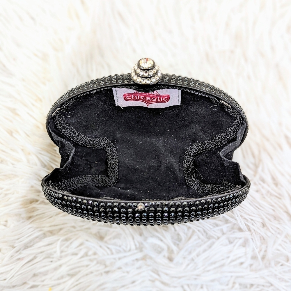 Black Rhinestone Oval Small Clutch Purse - Picture 6 of 7